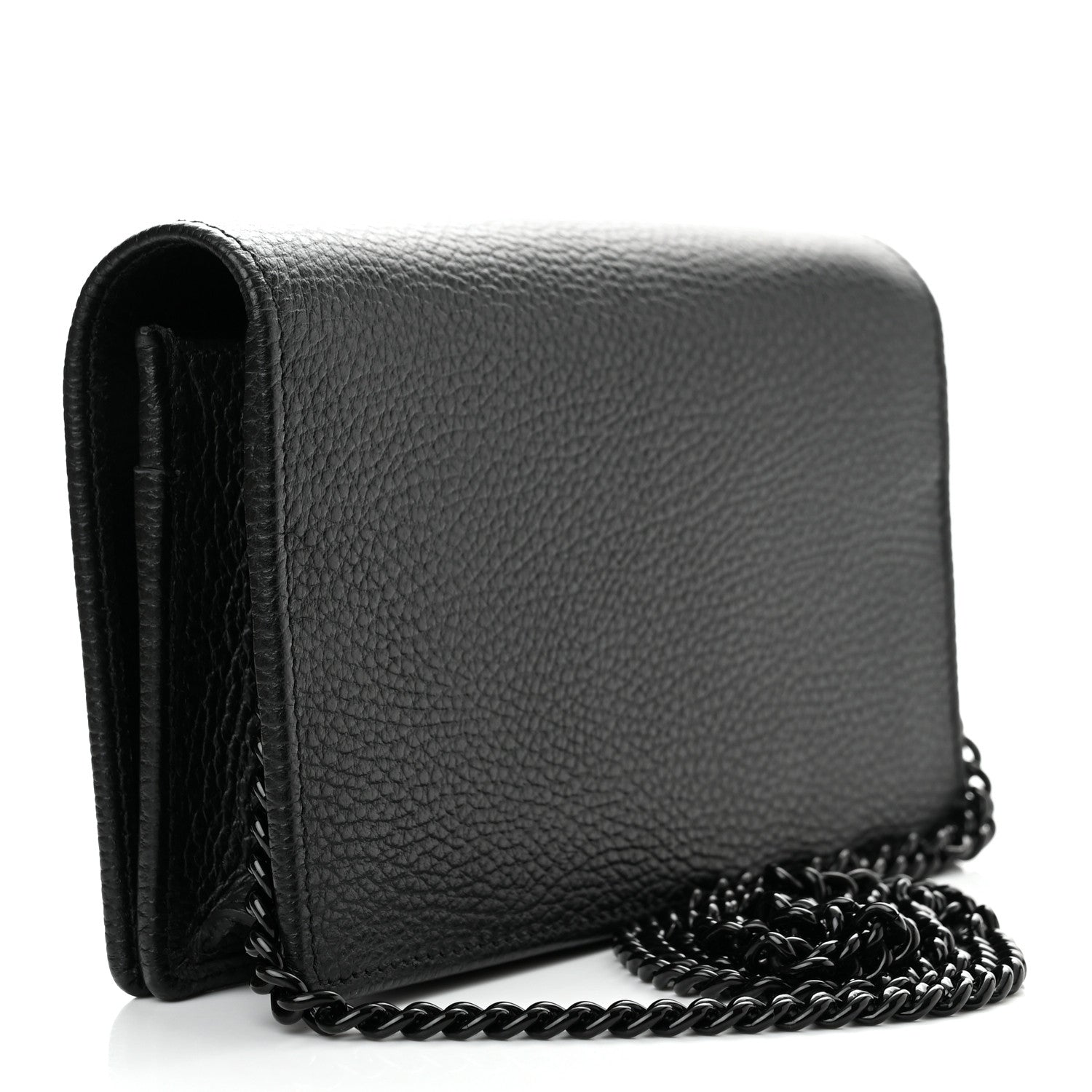 Gucci Dollar Calfskin Enamel Monochrome Mini GG Marmont Chain Wallet Black 4 of 10