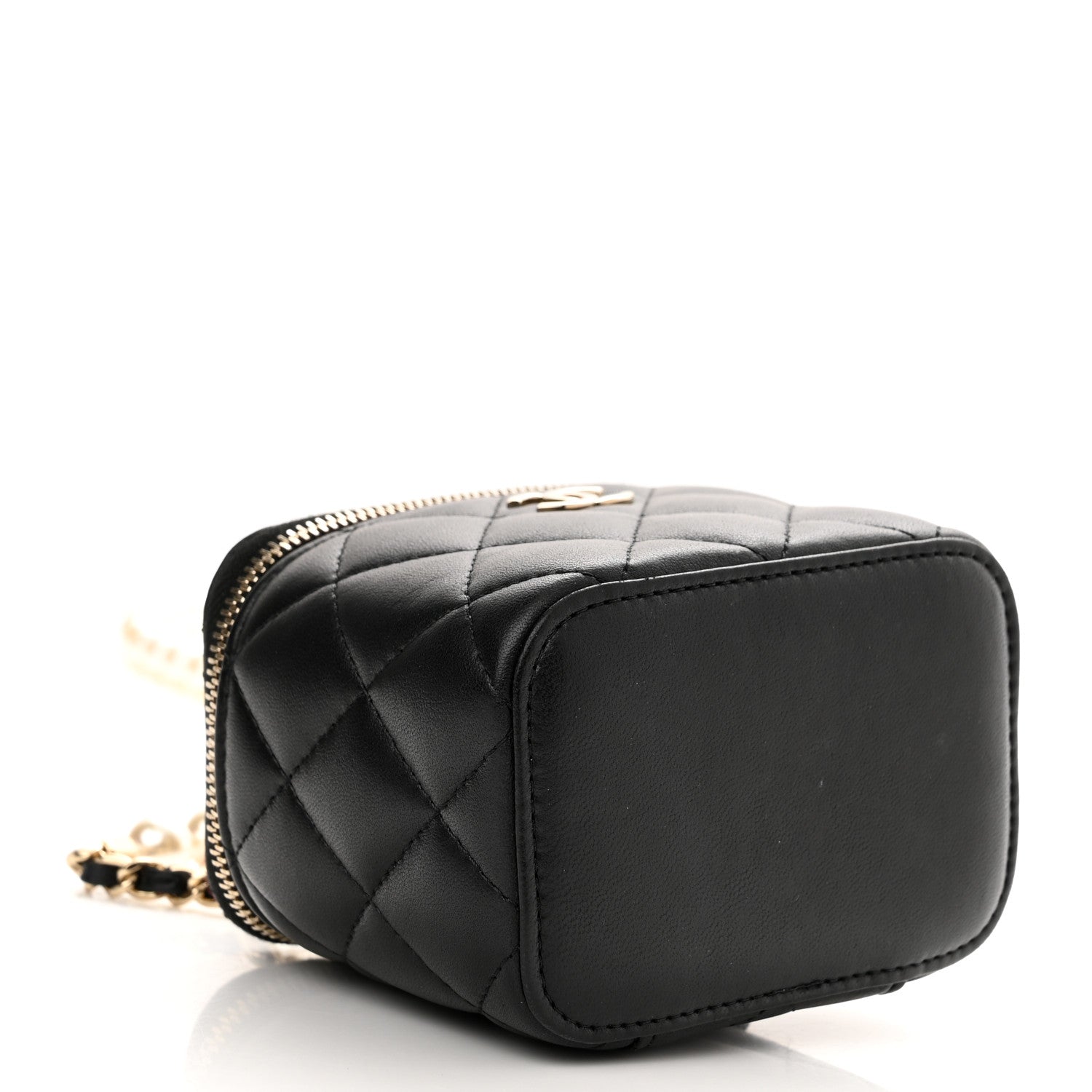 Chanel Lambskin Quilted Mini Vanity Case With Pearl Chain Black 4 of 12