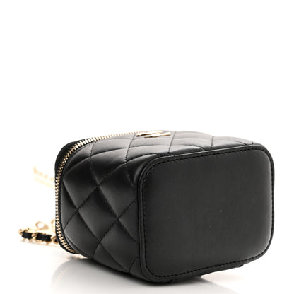 Chanel Lambskin Quilted Mini Vanity Case With Pearl Chain Black 4 of 12
