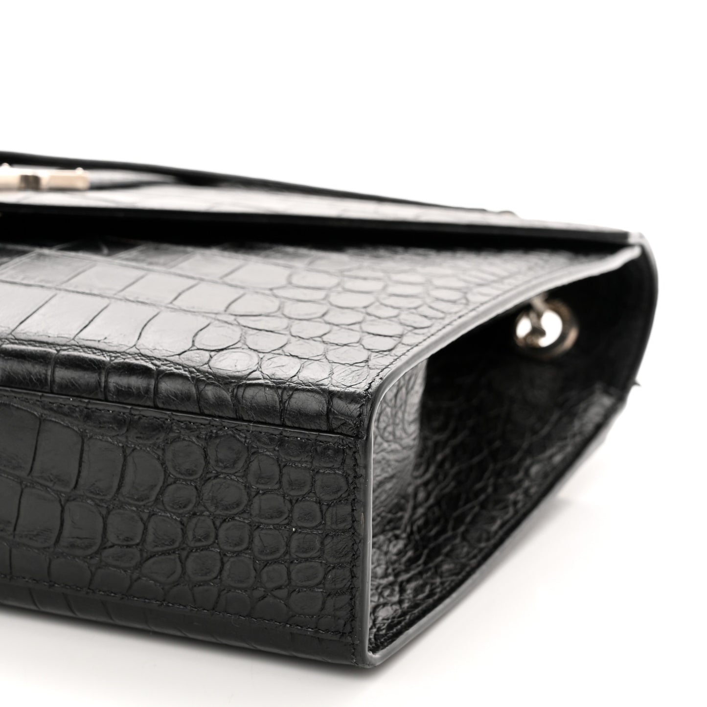 Calfskin Crocodile Embossed Medium Monogram Envelope Chain Shoulder Bag Black