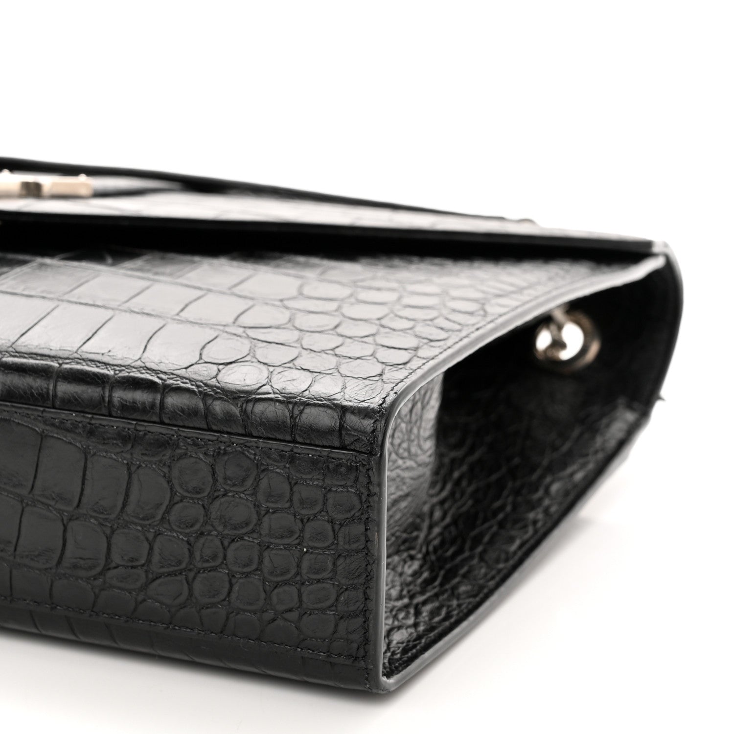 Saint Laurent Calfskin Crocodile Embossed Medium Monogram Envelope Chain Shoulder Bag Black 10 of 11