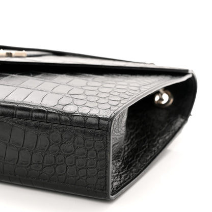 Saint Laurent Calfskin Crocodile Embossed Medium Monogram Envelope Chain Shoulder Bag Black 10 of 11