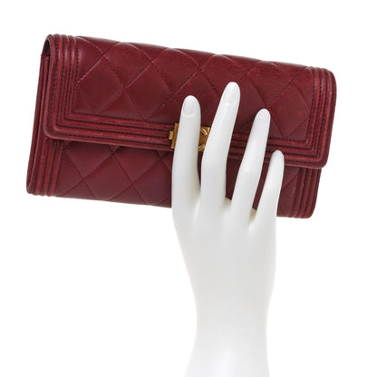 Chanel Lambskin Quilted Boy Flap Wallet Dark Red 2 of 16