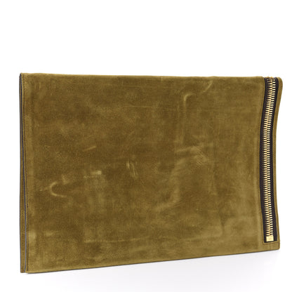 Tom Ford Suede Large Alix Padlock Zip Shoulder Bag Olive 4 of 10