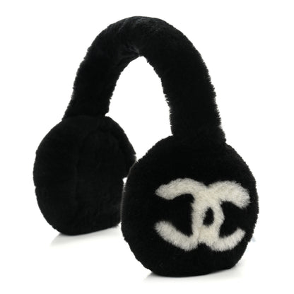Chanel Shearling CC Ear Muffs Black White 3 of 5