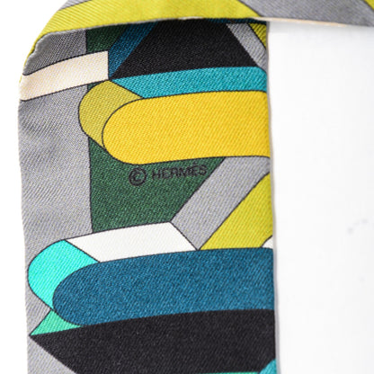 Hermes Silk Perspective Cavaliere Twilly Vert Creme Gris 5 of 6