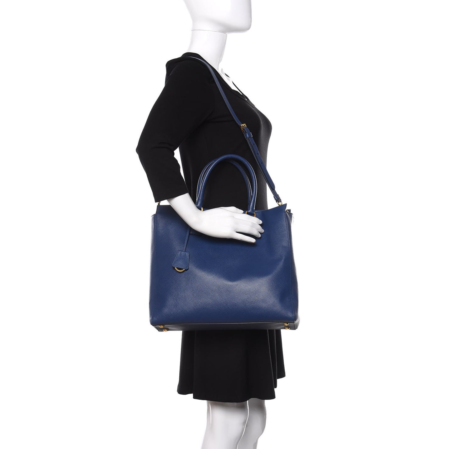 Saffiano Lux Double Handle Shopping Tote Bluette