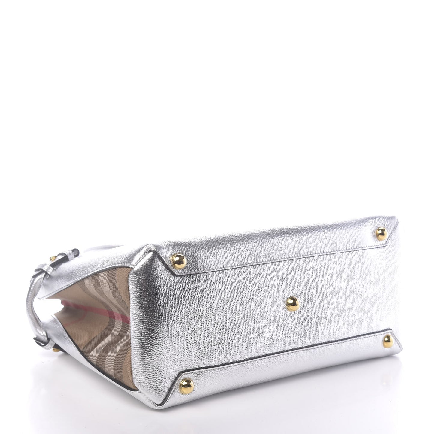 Metallic Grainy Calfskin House Check Medium Banner Tote Silver