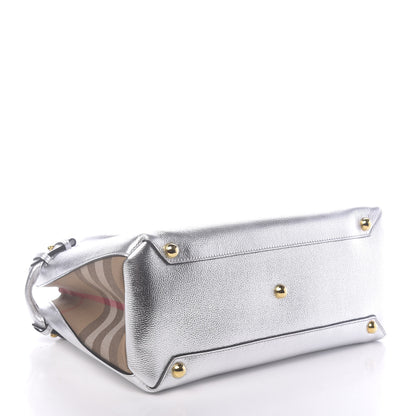 Burberry Metallic Grainy Calfskin House Check Medium Banner Tote Silver 4 of 11