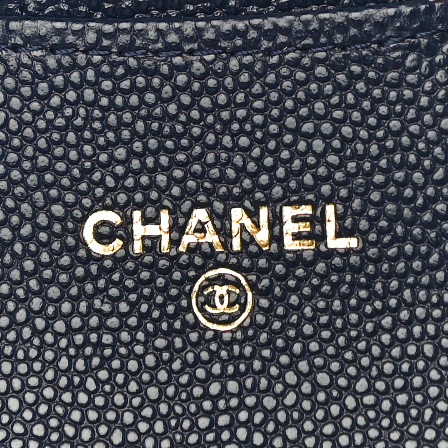 Caviar Quilted Flap Card Holder Wallet Navy Blue
