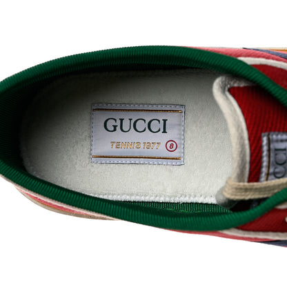 Gucci Old Tennis Tweed Web Mens 1977 Tennis Sneakers 8 Hibiscus Red Mystic White 6 of 8