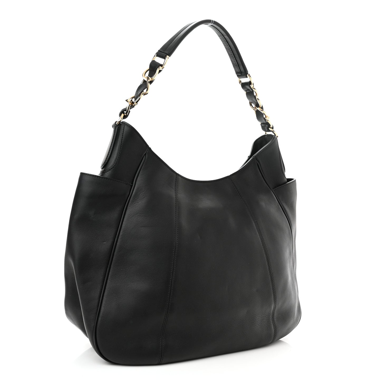 Calfskin Elle Gancini Chain Hobo Black