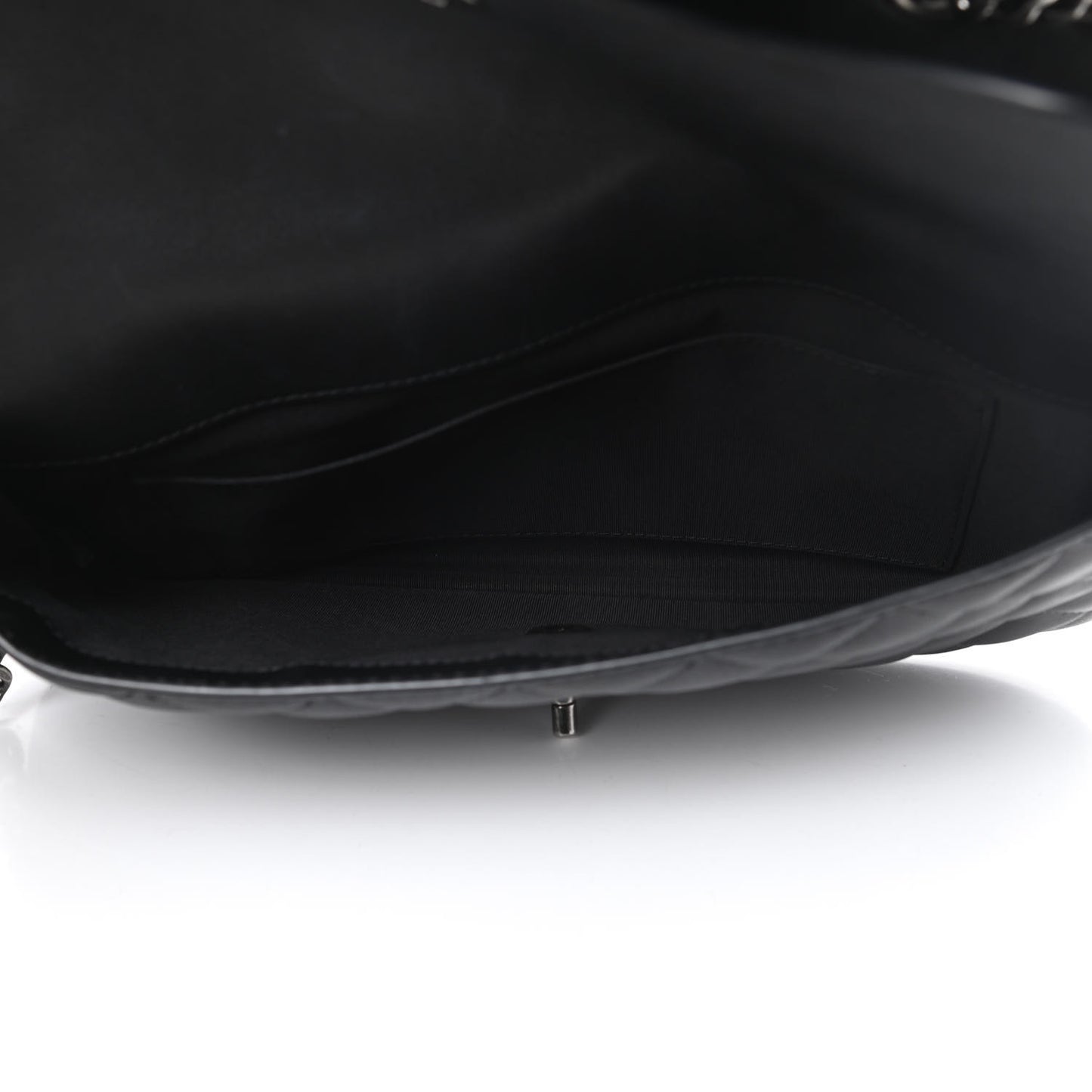 Lambskin Quilted Large Natural CC Flap Black