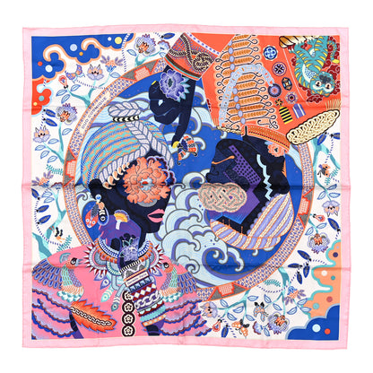 Hermes Silk Twill Duo Cosmique Scarf 90 Rose Pale Bleu Orange 1 of 5