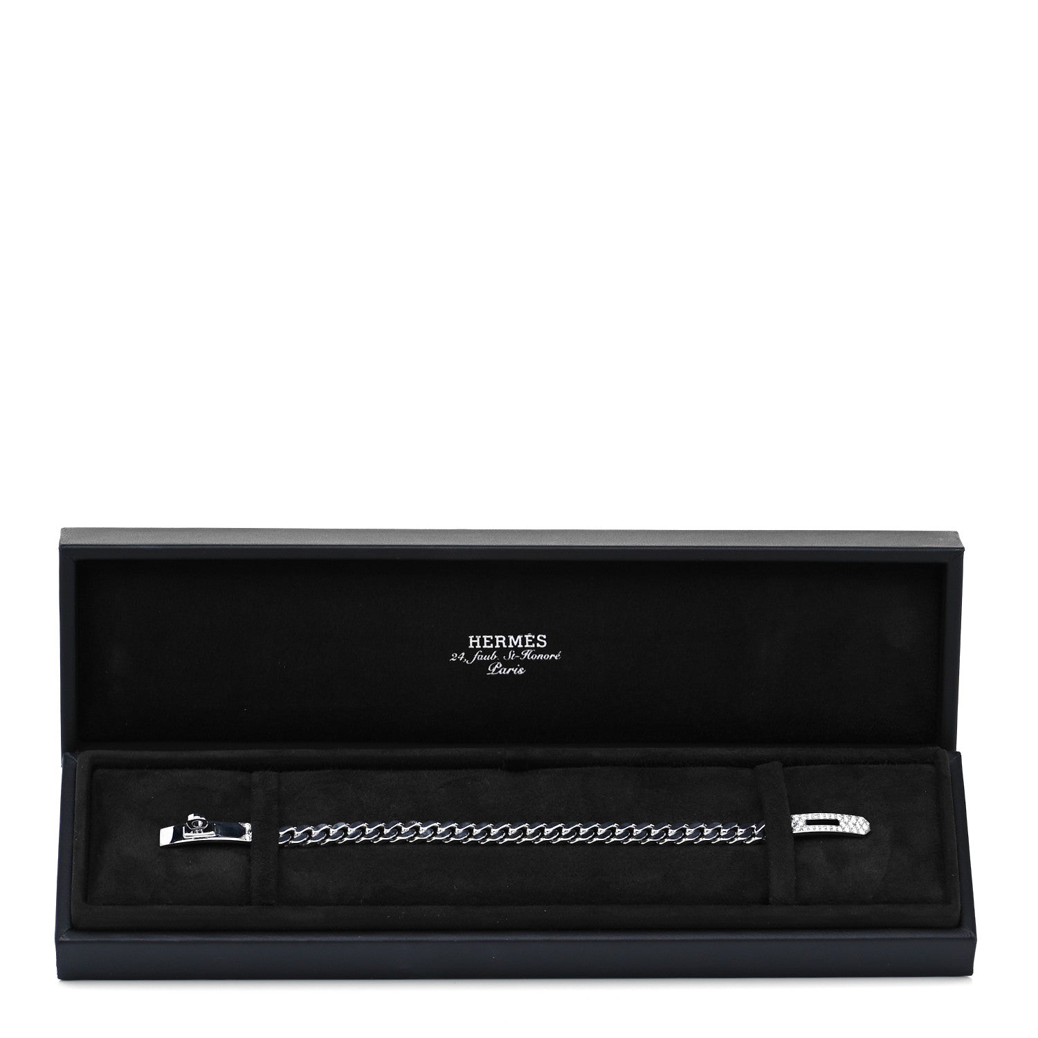 Hermes 18K White Gold Diamond TPM Kelly Gourmette Bracelet ST 6 of 6