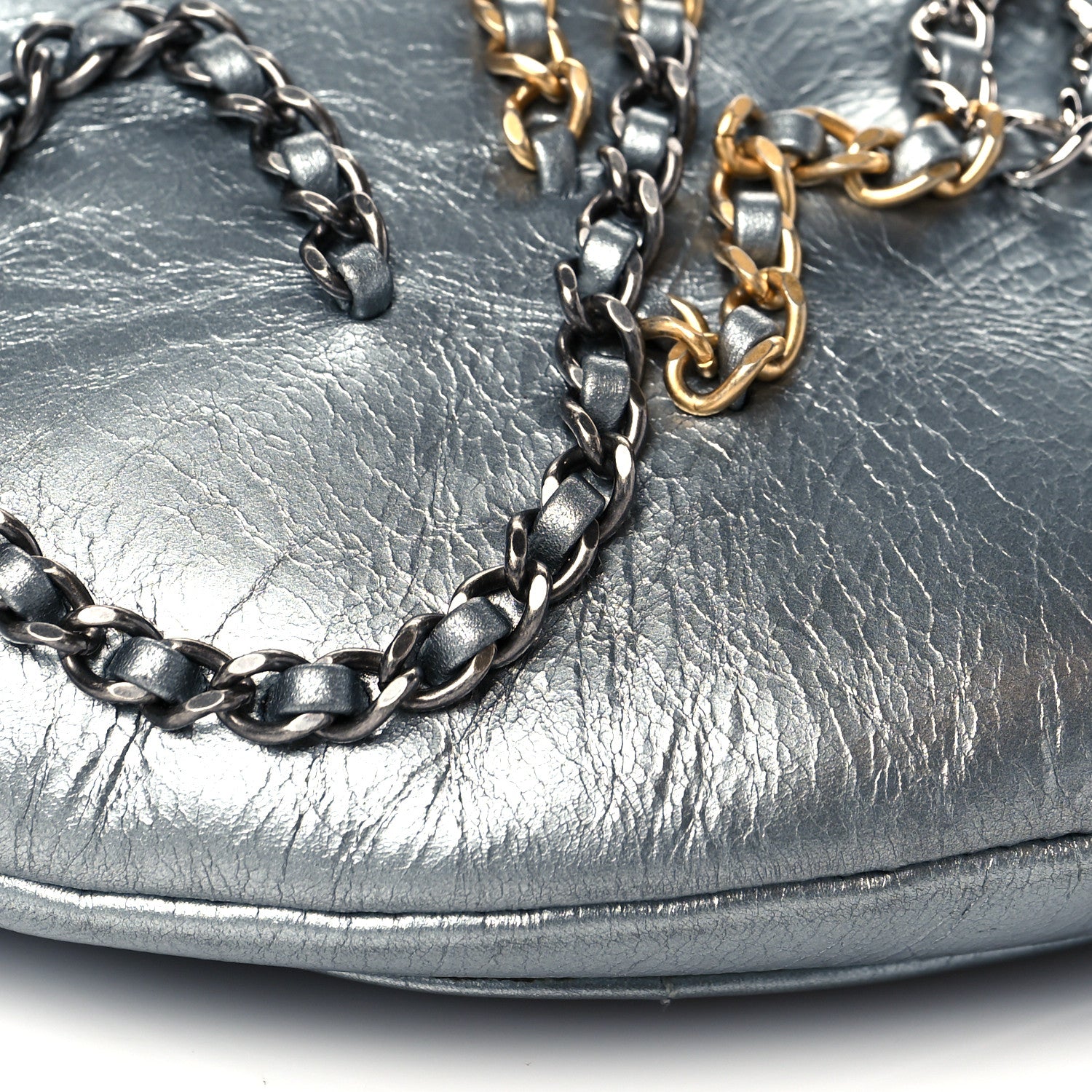 Chanel Metallic Crumpled Calfskin Chain 20s Signe Waist Bag Silver 9 of 11
