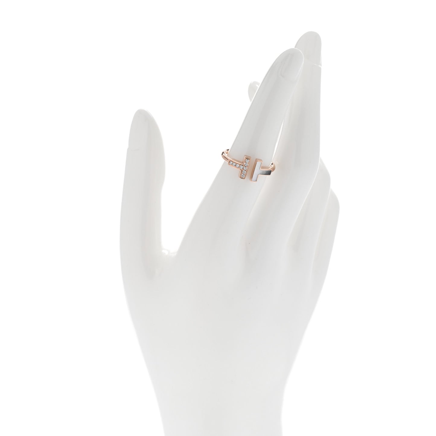 18K Rose Gold Diamond Mother of Pearl T Wire Ring 52 6