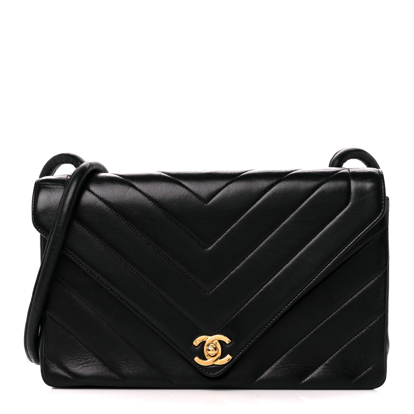 Calfskin Chevron Quilted Envelope Flap Bag Black