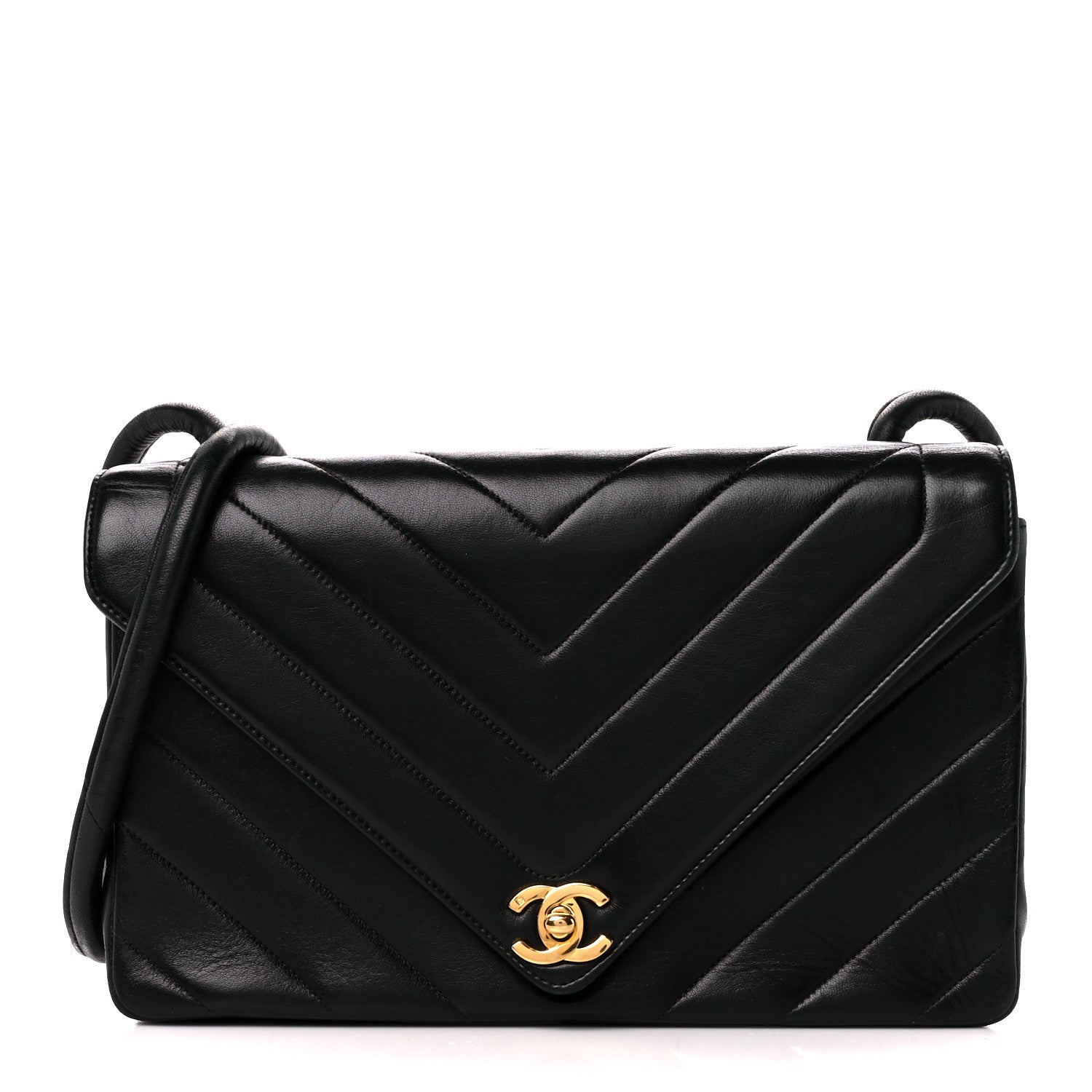 Chanel Calfskin Chevron Quilted Envelope Flap Bag Black 1 of 11