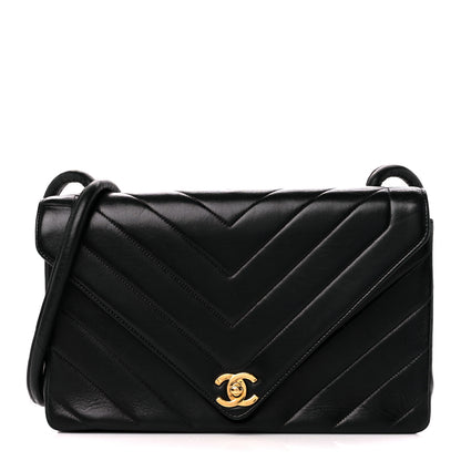 Chanel Calfskin Chevron Quilted Envelope Flap Bag Black 1 of 11