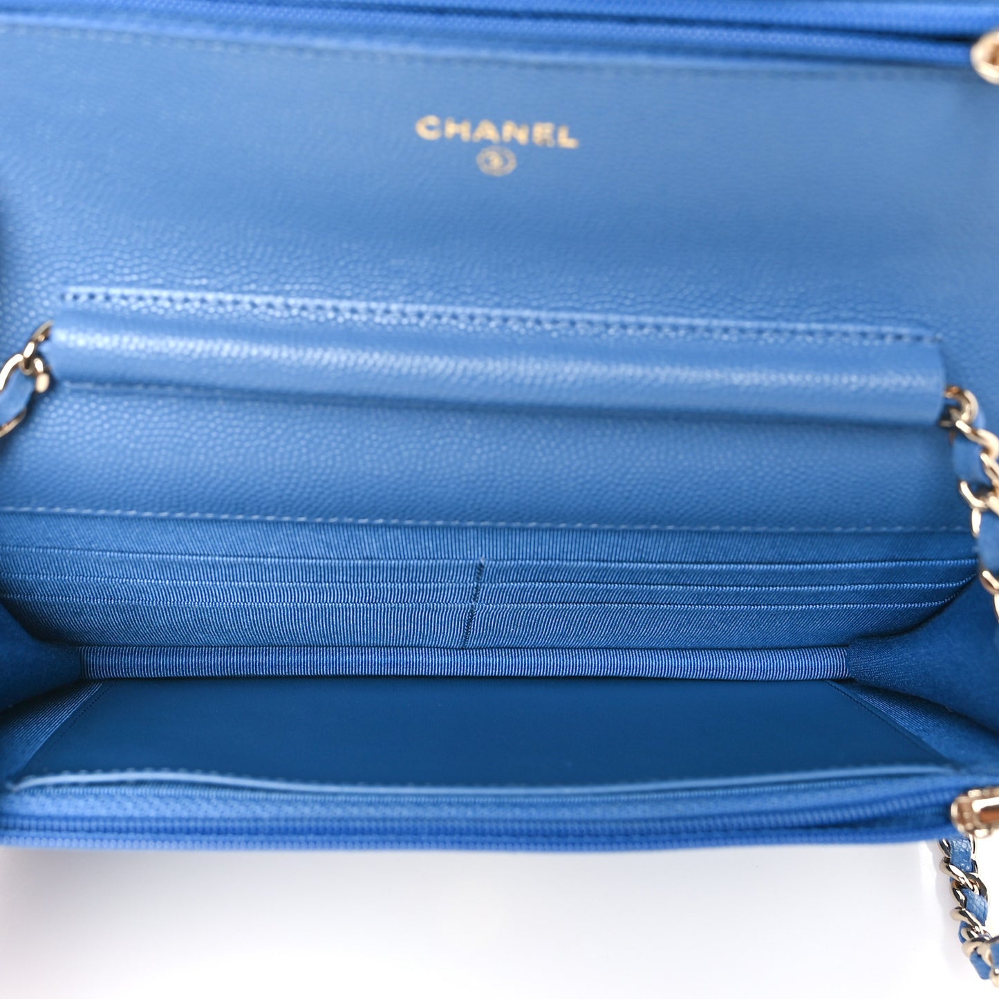 Caviar Quilted Wallet on Chain WOC Blue