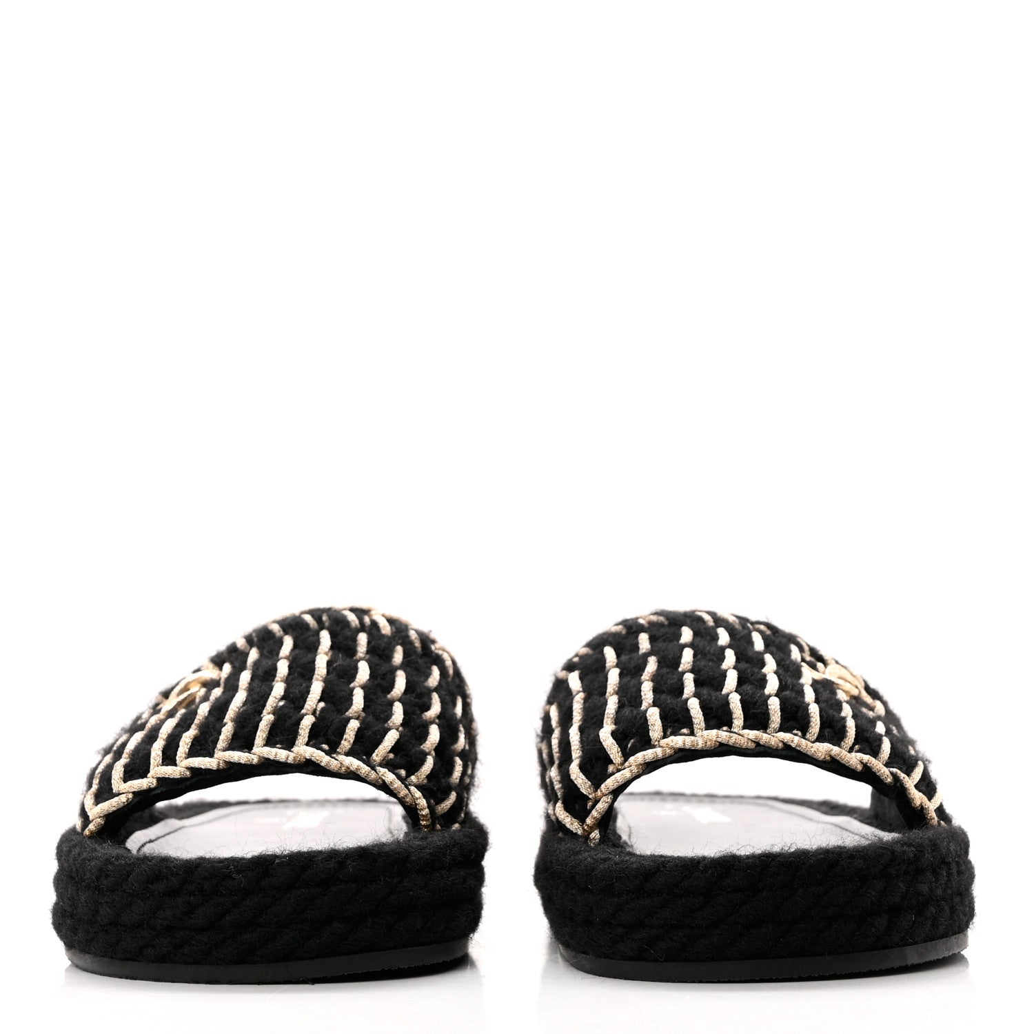 Chanel Braided Knit CC Mules 40 Black Gold 2 of 9