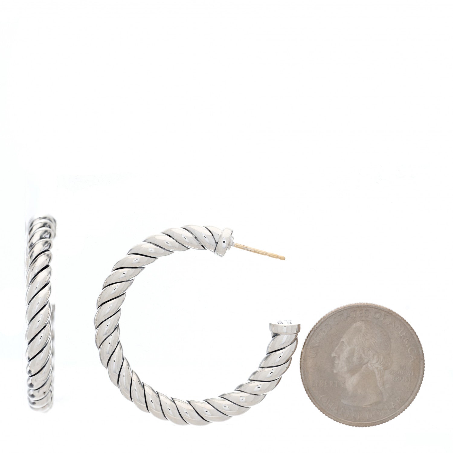 David Yurman Sterling Silver Sculpted Cable Hoop Earrings 2 of 5
