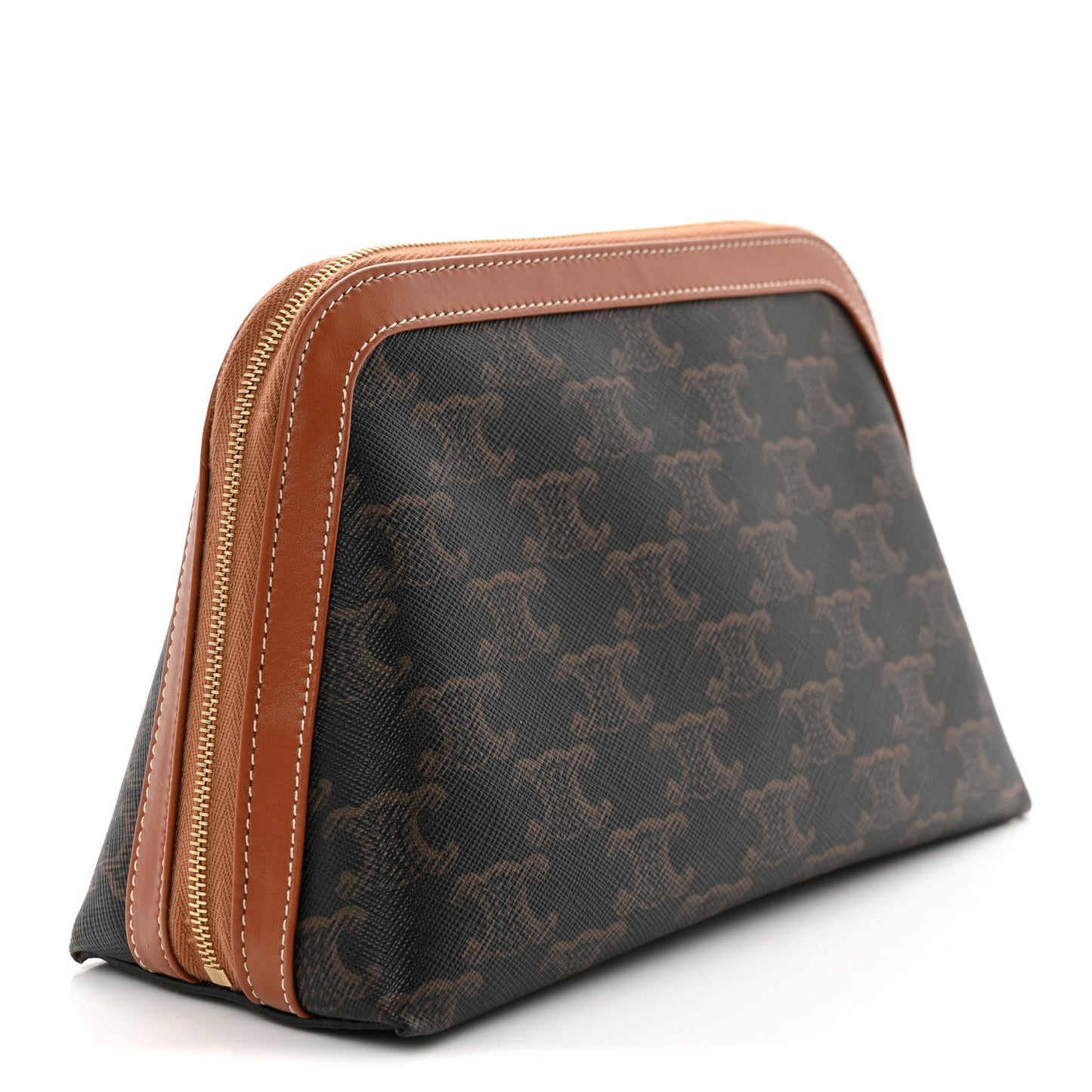 Triomphe Canvas Calfskin Medium Cosmetic Pouch Tan