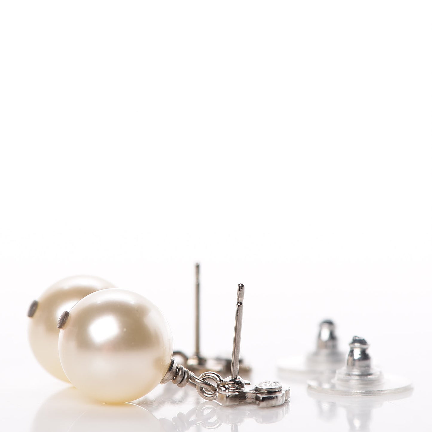 Crystal Pearl CC Drop Earrings Silver Pearly White