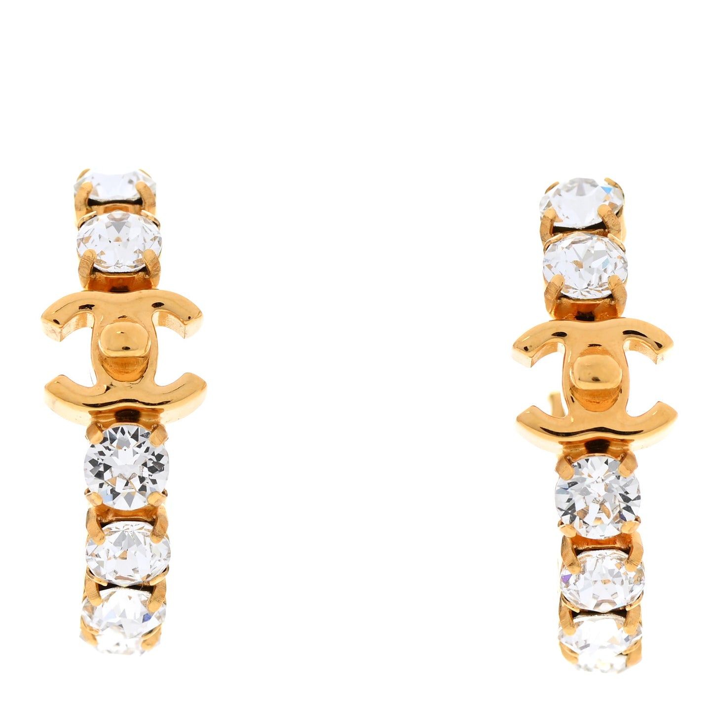 Crystal CC Turnlock Hoop Earrings Gold