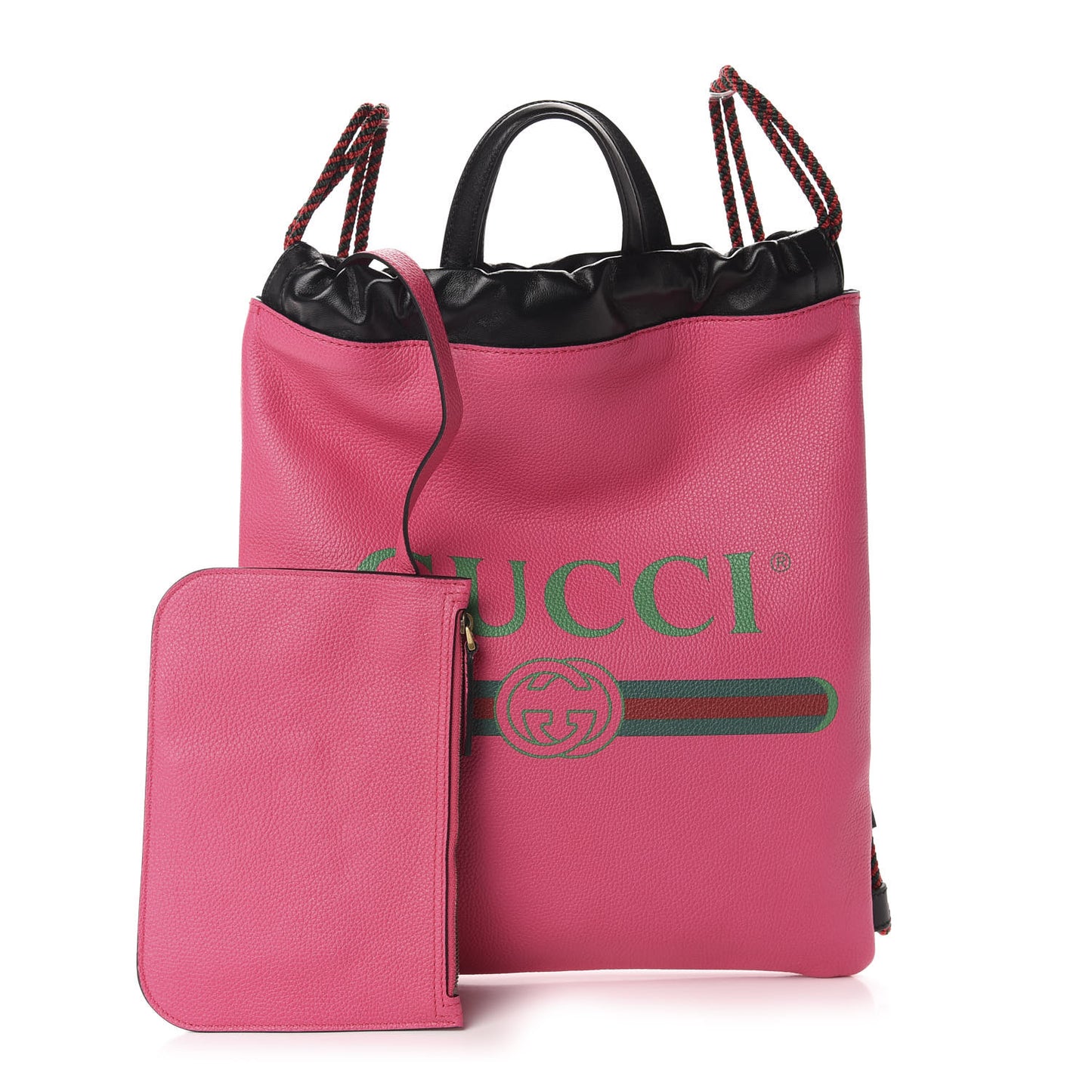 Grained Calfskin Logo Drawstring Backpack Box Pink Green Black