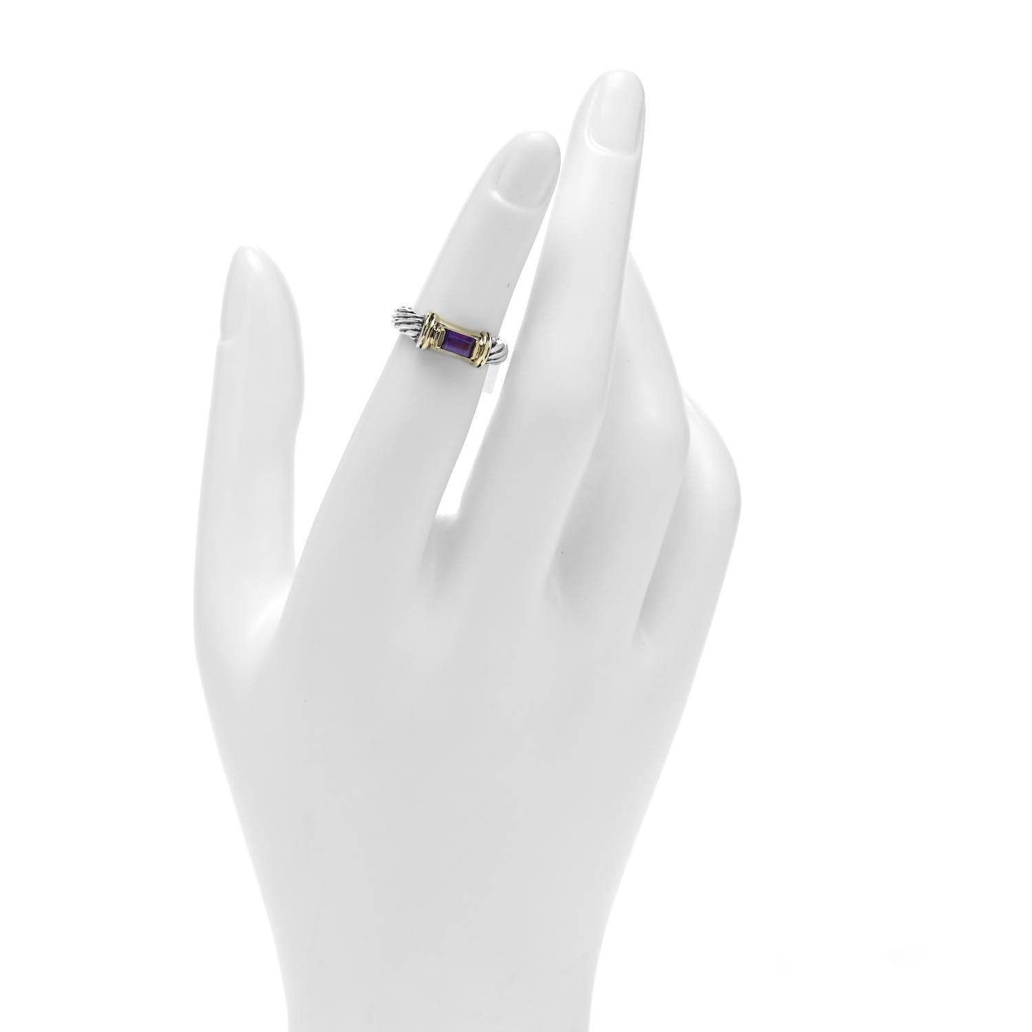 David Yurman Sterling Silver 14K Yellow Gold Amethyst Metro Cable Ring 47 4 2 of 5