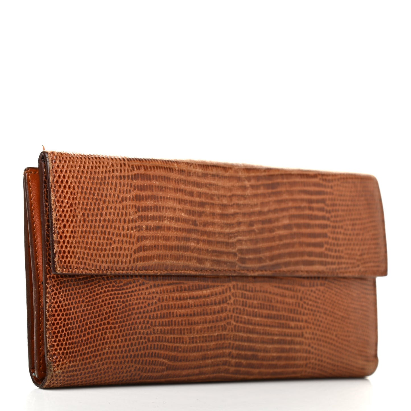 Calfskin Lizard Embossed Continental Wallet Cuoio