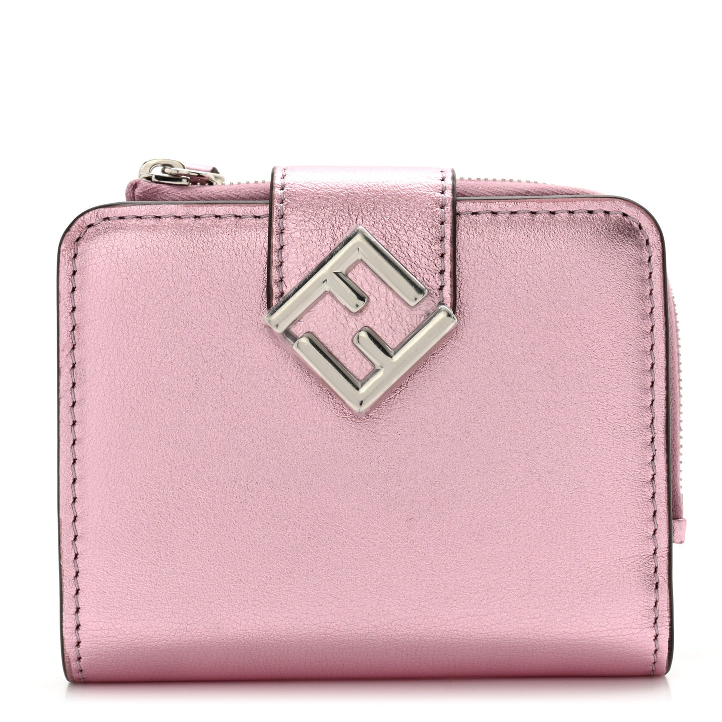 Vitello Laminato FF Diamonds Compact Wallet Rosa Palladio