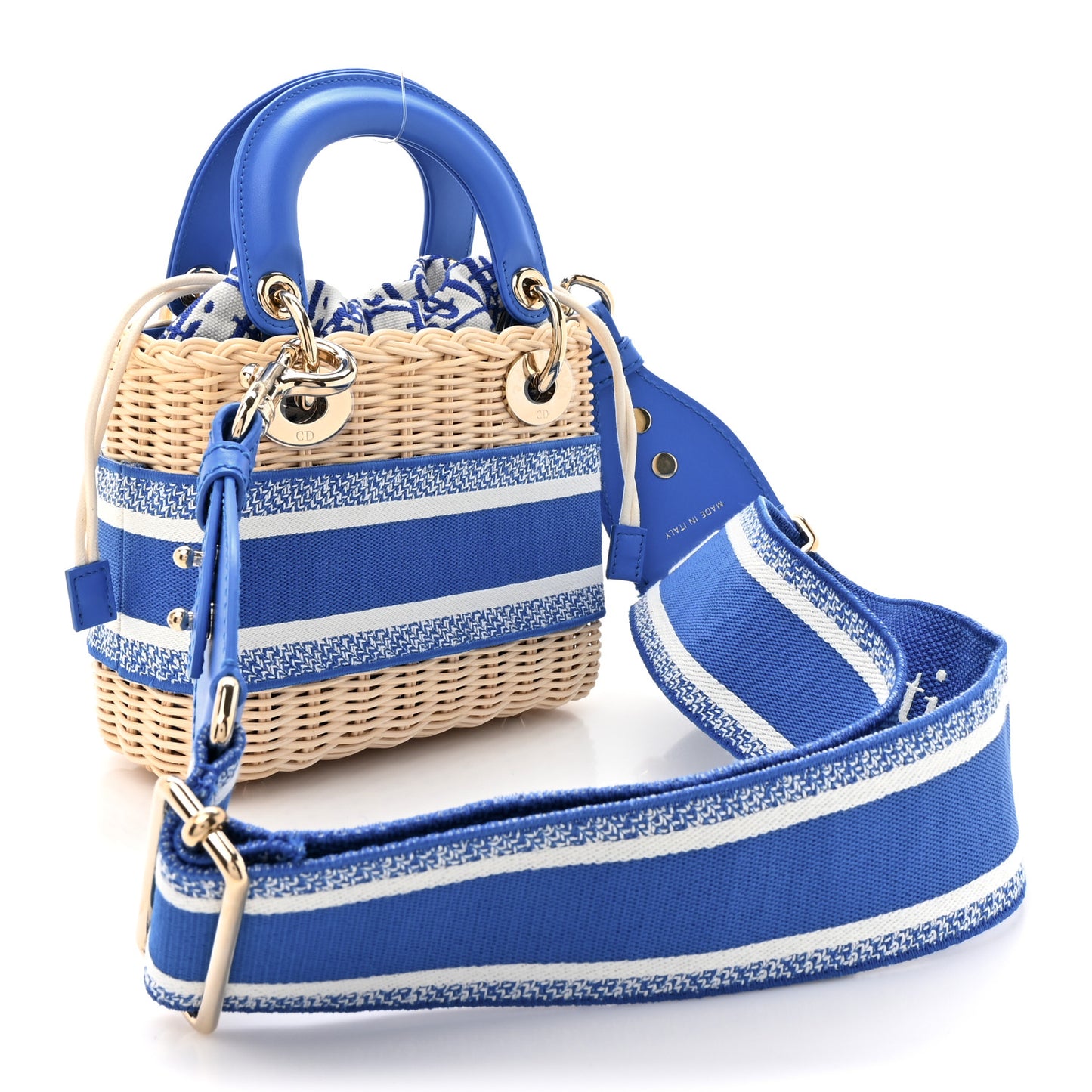Wicker Oblique Mini Lady Dior Bag Florescent Blue