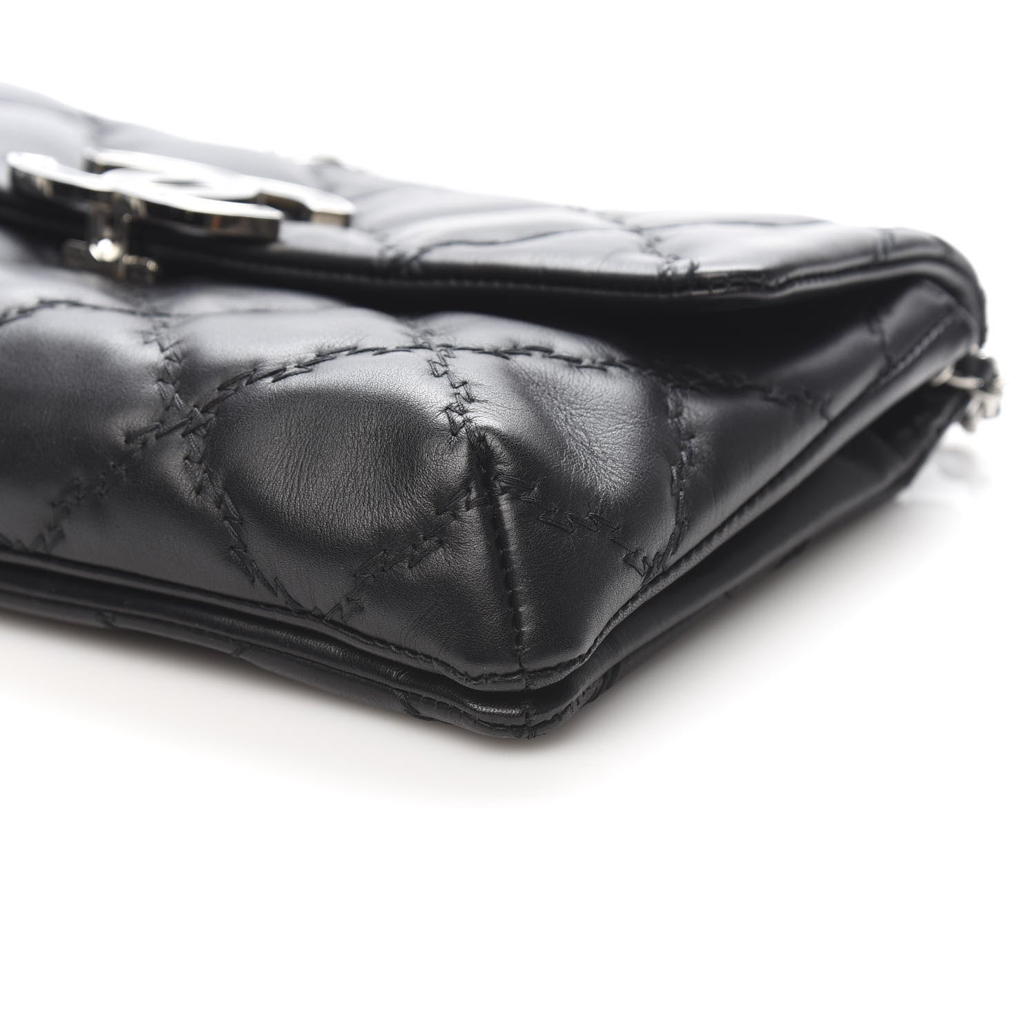 Chanel Calfskin Quilted Double Stitch Hamptons Clutch with Chain Black 9 of 10