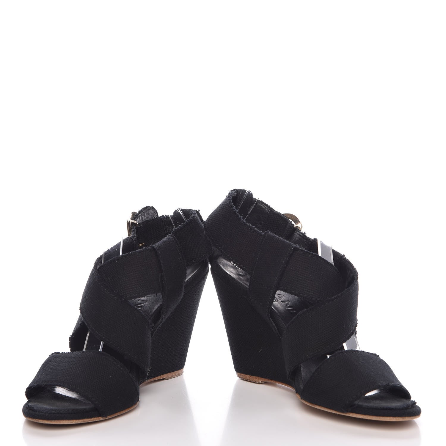 Chanel Canvas Heart CC Wedge Sandals 36.5 Black 6 of 18