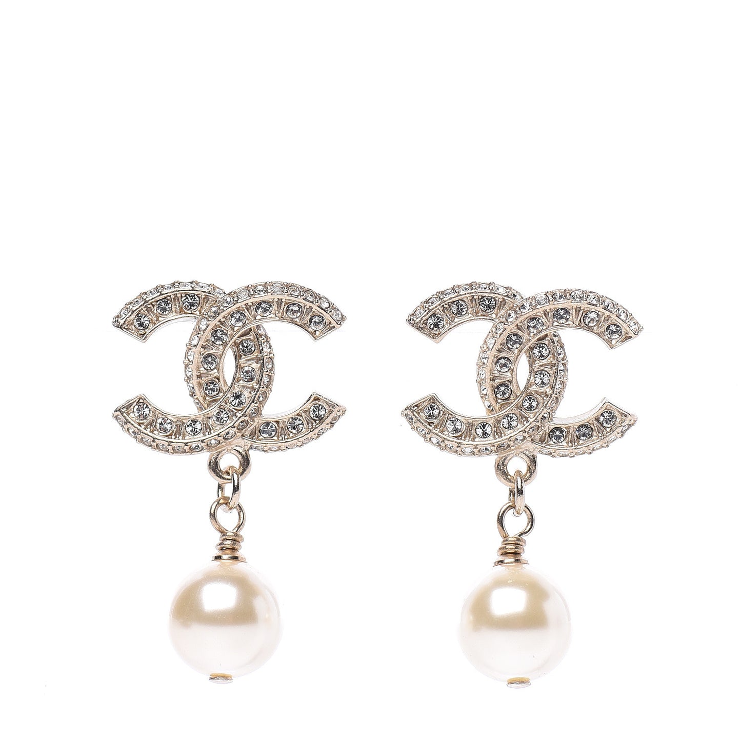 Crystal Pearl CC Drop Earrings Gold