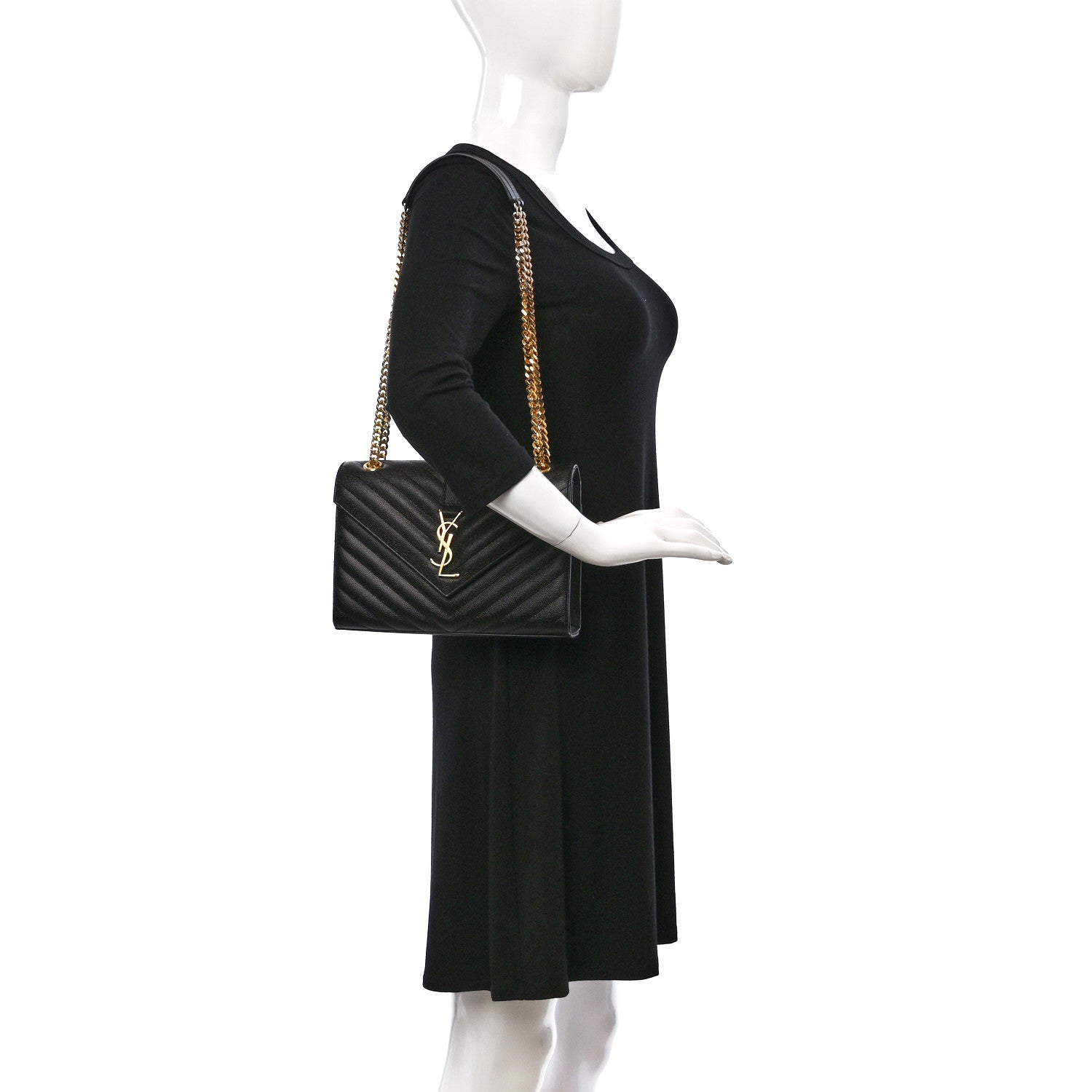 Saint Laurent Grain De Poudre Matelasse Chevron Medium Monogram Satchel Black 2 of 10