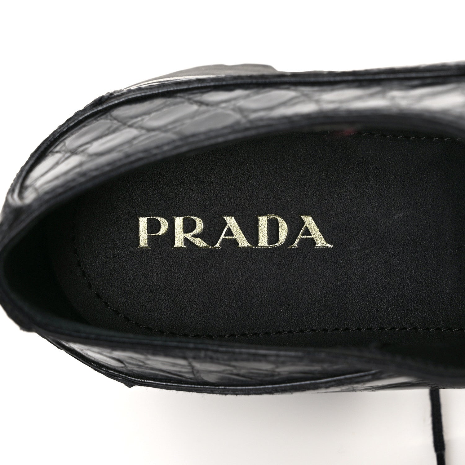 Prada Crocodile Lace Up 50mm Loafers 39 Black 7 of 8