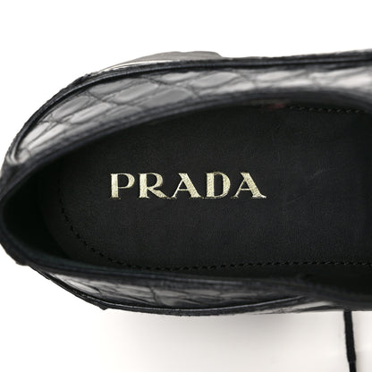 Prada Crocodile Lace Up 50mm Loafers 39 Black 7 of 8