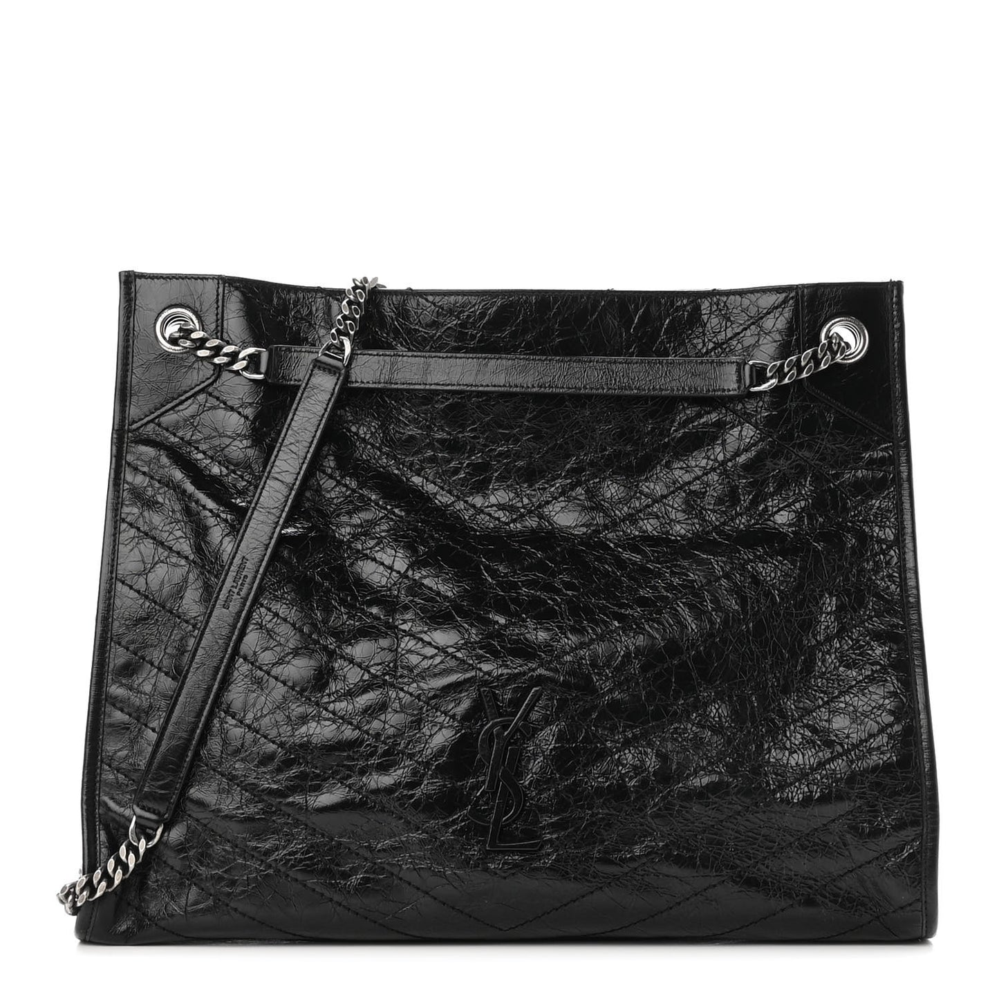 Crinkled Calfskin Matelasse Monogram Niki Shoulder Bag Black