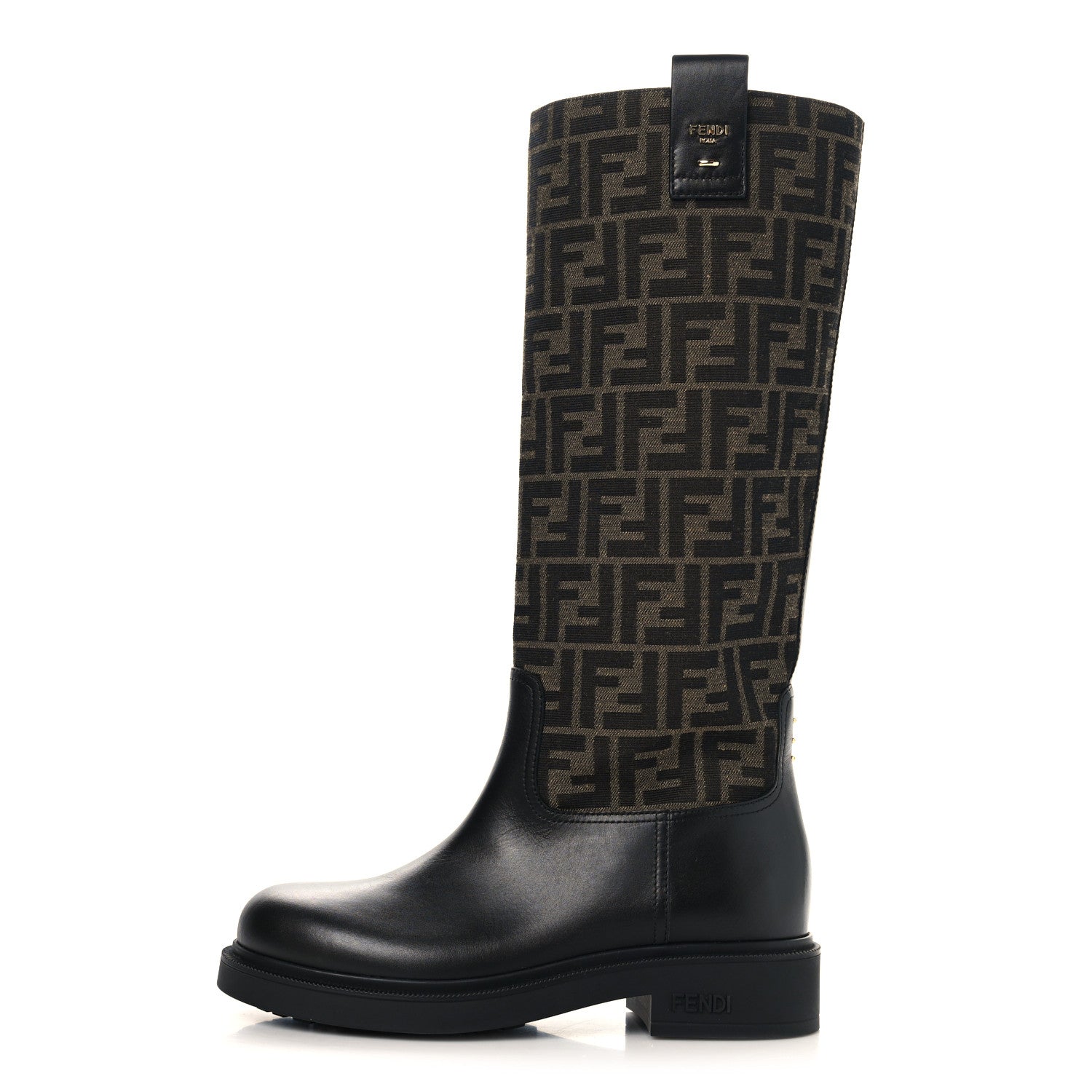 Fendi Zucca Calfskin Flip Boots 39 Tobacco Black 1 of 7