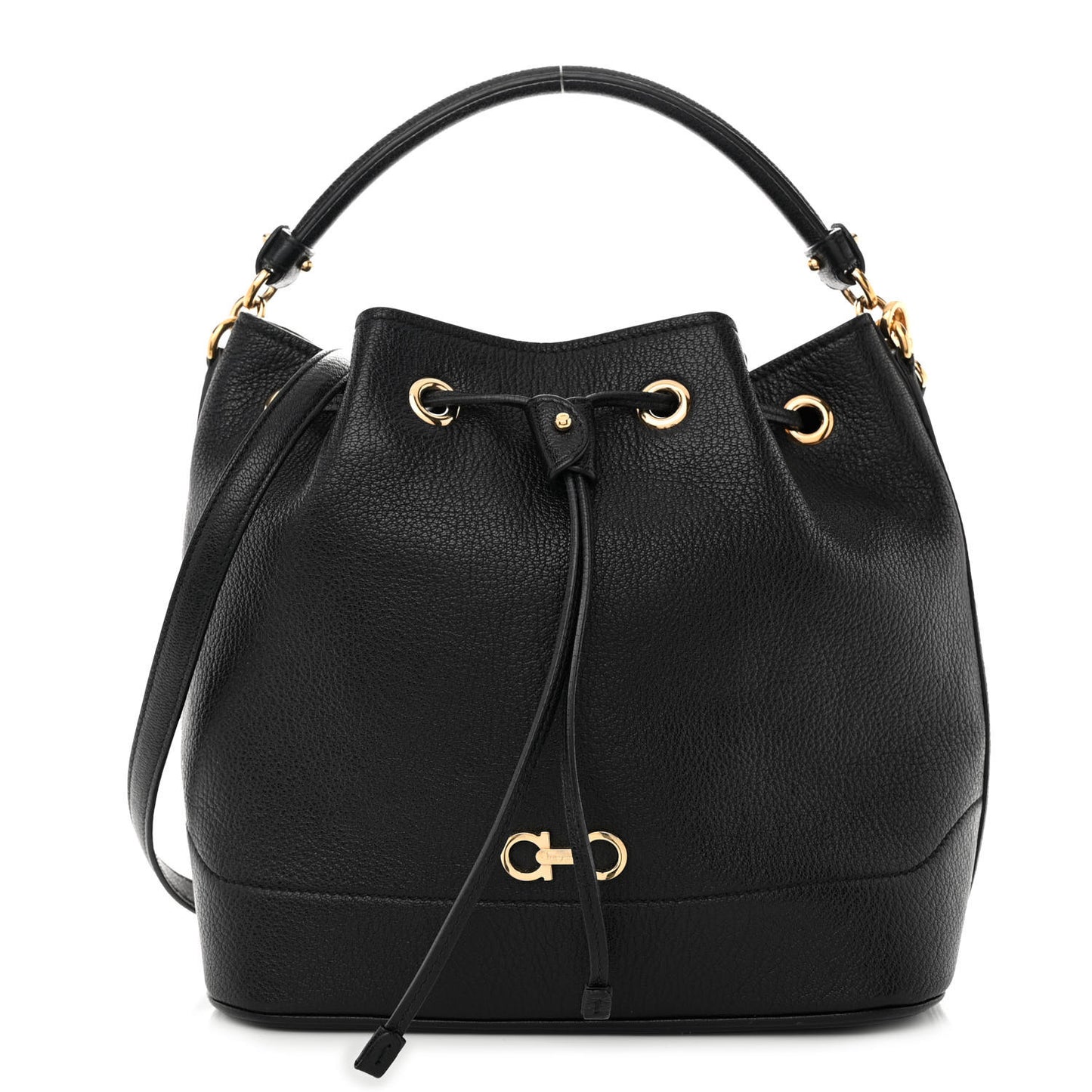 Grained Calfskin Gancino Bucket Bag Black