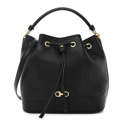 Salvatore Ferragamo Grained Calfskin Gancino Bucket Bag Black 1 of 9