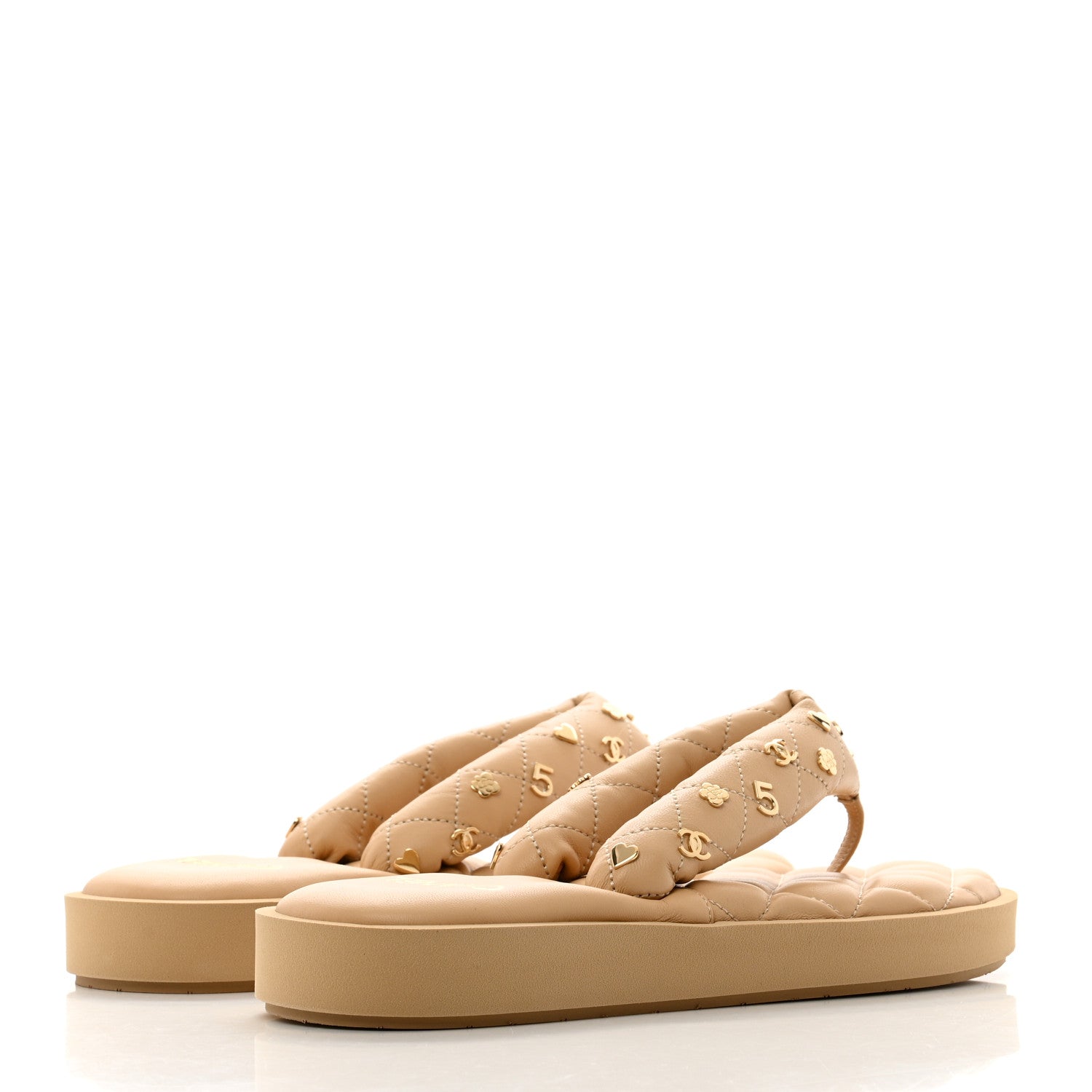 Chanel Lambskin Quilted Padded Charms Thong Sandals 38 Beige 4 of 8