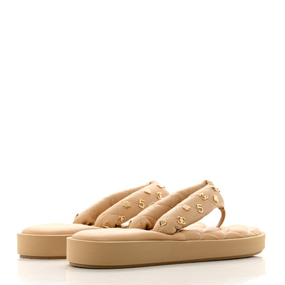 Chanel Lambskin Quilted Padded Charms Thong Sandals 38 Beige 4 of 8