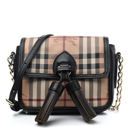 Burberry Haymarket Check Mini Tassel Crossbody Bag Chocolate 1 of 4