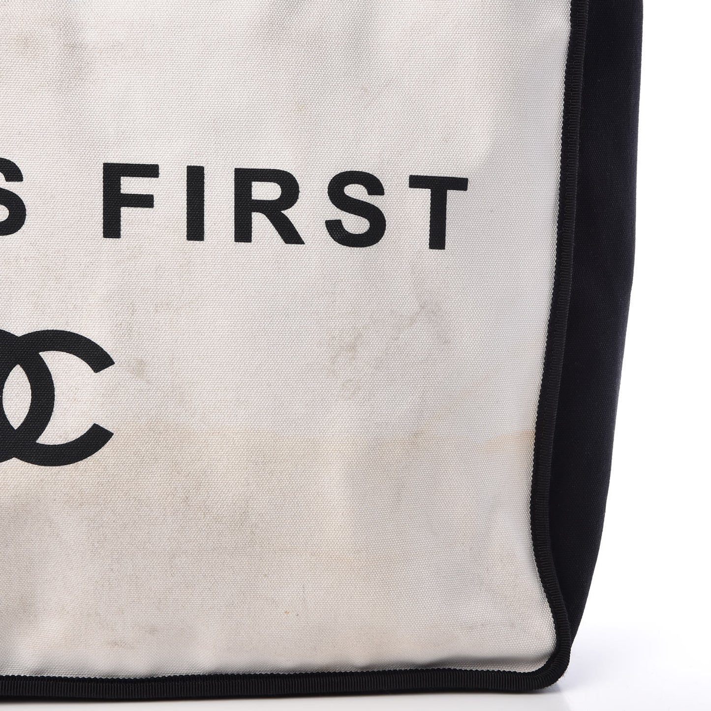 Canvas Calfskin Large Let's Demonstrate Tote White Black