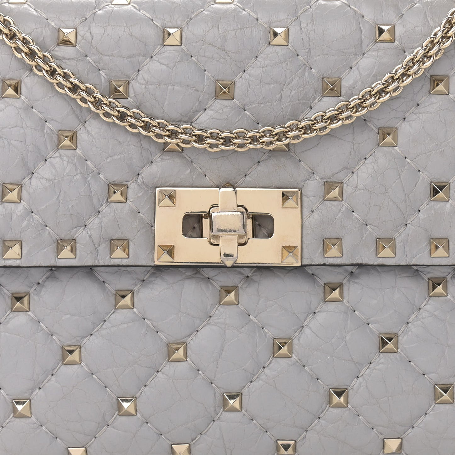 Craquele Nappa Medium Rockstud Spike Shoulder Bag Pastel Grey